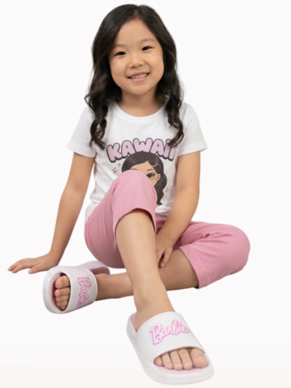Barbie Kids White Logo Pool Slides Sandals - Size 13/1